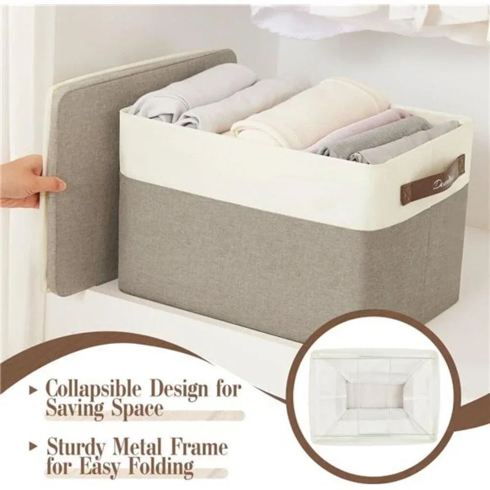 Collapsible Fabric Storage Bins Set of 3 Large Shelf Organizers with Handles